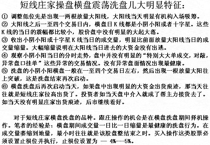 庄家横盘震荡洗盘特征