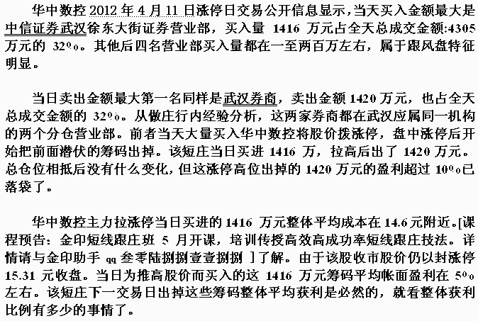 庄家短线潜伏型涨停套利