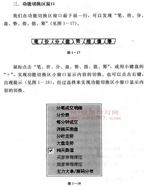 交易信息和功能切换窗口