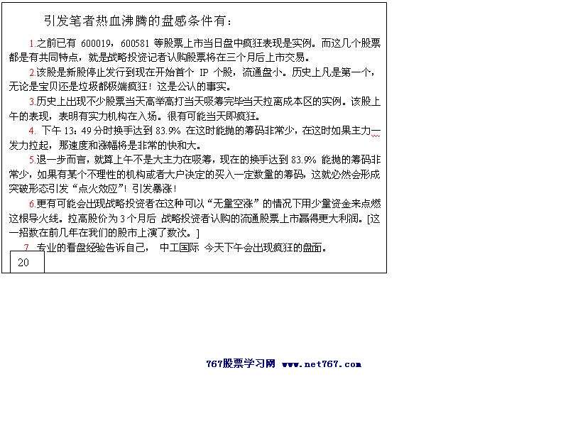 中工国际主力运作盘口2